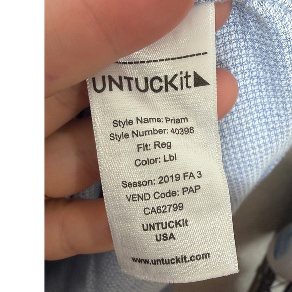 UNTUCKit Priam Men's XXXLarge Blue Textured Cotton Button Down Casual Shirt - Picture 6 of 8